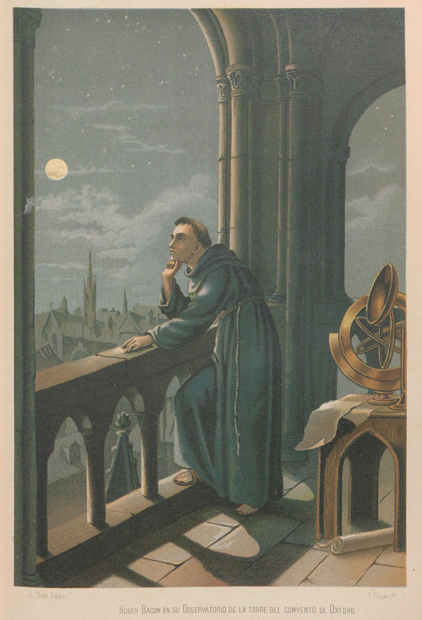 Roger Bacon. Gönderen: Bilim ve adamları, 1879. by Juan Planella y Rodríguez