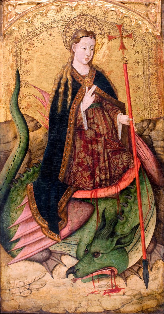 Saint Margaret of Pisidia veya Saint Marine"" - Saint Margaret - Pezinture, Juan Rexach (aktif 1431-1482) - yaklaşık 1455 - Tempera on panel - 123x65 - Museu Nacional d