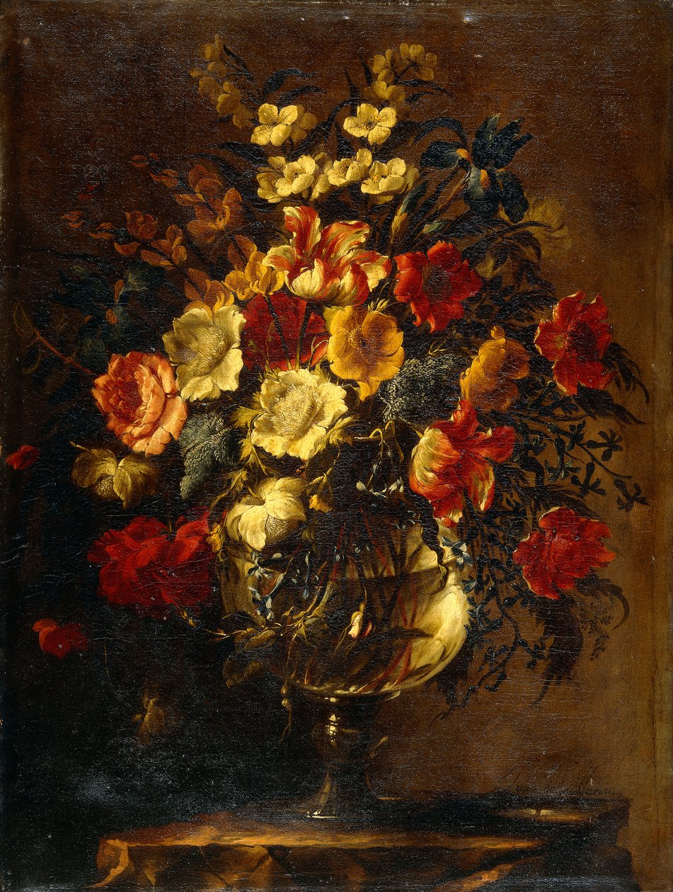 Kaya Üzerinde Cam Vazoda Çiçekler, by Juan de Arellano
