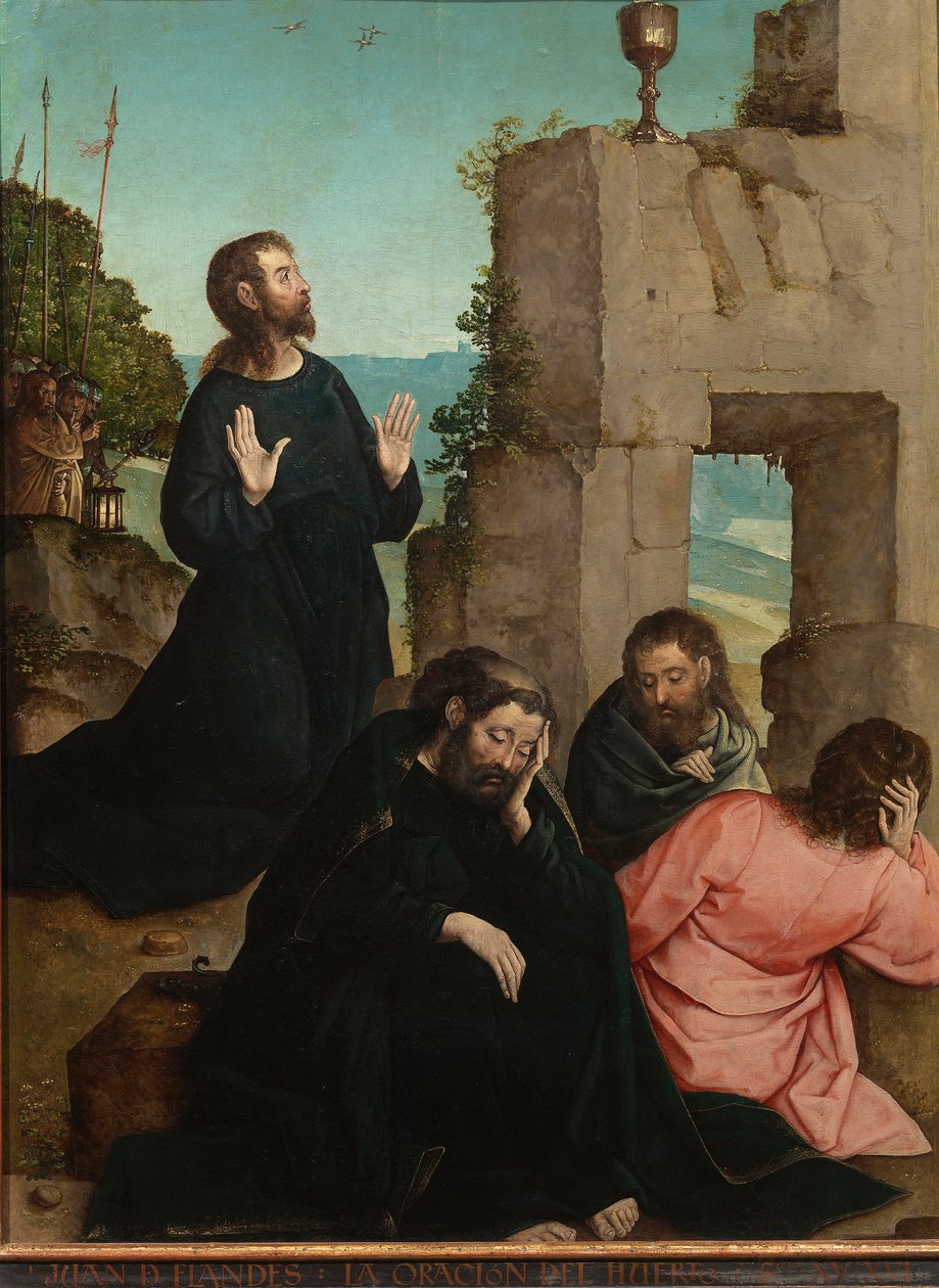 "Zeytin Bahçesindeki Acı" (Bahçedeki Acı) Tablo Juan de Flandes (1465-1519 dolaylarında) 1514-1519 Dim 110x84 cm Museo del Prado, Madrid by Juan de Flandes