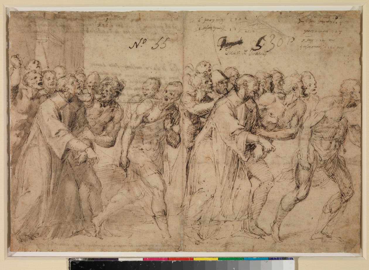 "Aziz Stephen Şehitliğine Yol Açılıyor" İçin İki Çalışma (rekto), 1556 by Juan de Juanes