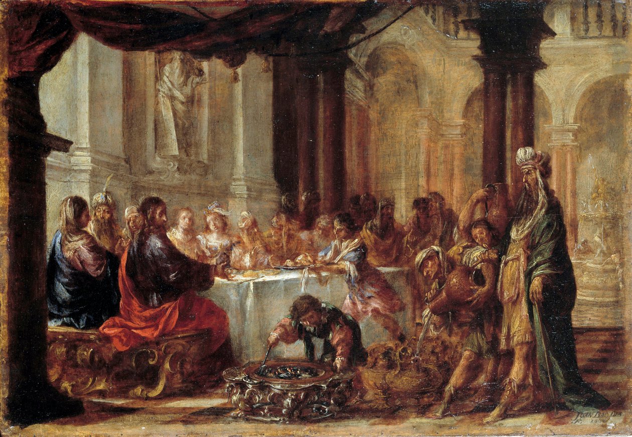 Les Noces de Cana Tablosu Juan Valdes (1622-1690) 1660 Güneş. 0,23x0,34 m by Juan de Valdes Leal