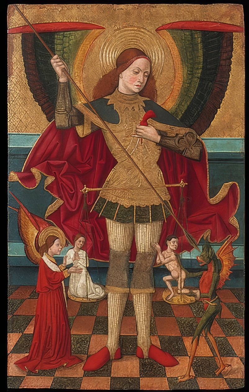 Başmelek Mikail ölülerin ruhlarını tartar. 1485 civarında by Juan de la Abadía