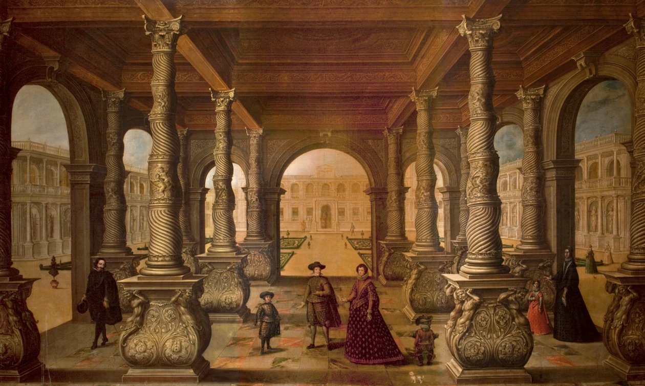Philip IV ve Kraliçesi Sütunlu, 1630 dolayları (tuval üzerine yağlıboya) by Juan de la Corte