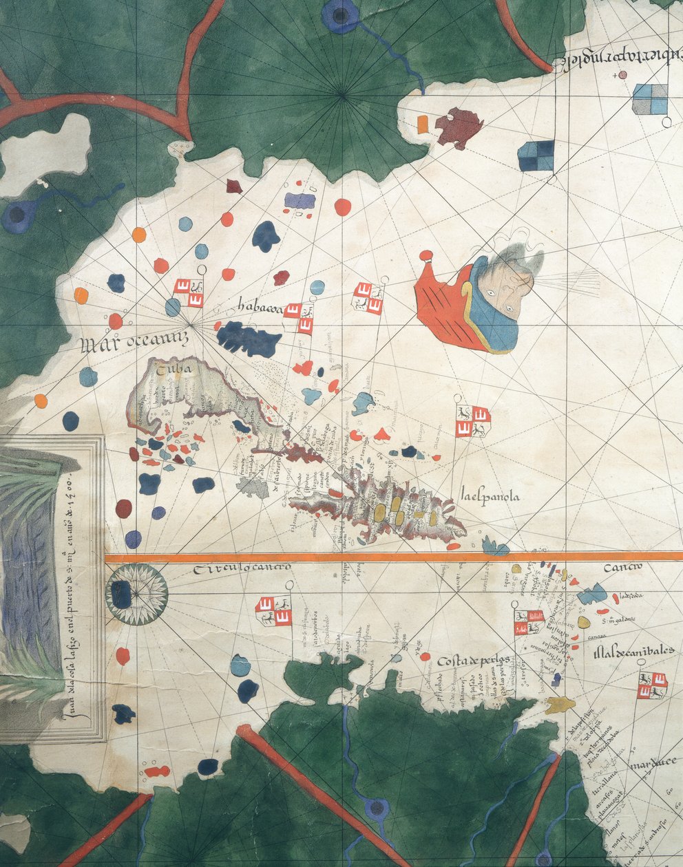 Orta Amerika Adaları, Juan de la Cosa, deniz haritası by Juan de la Cosa