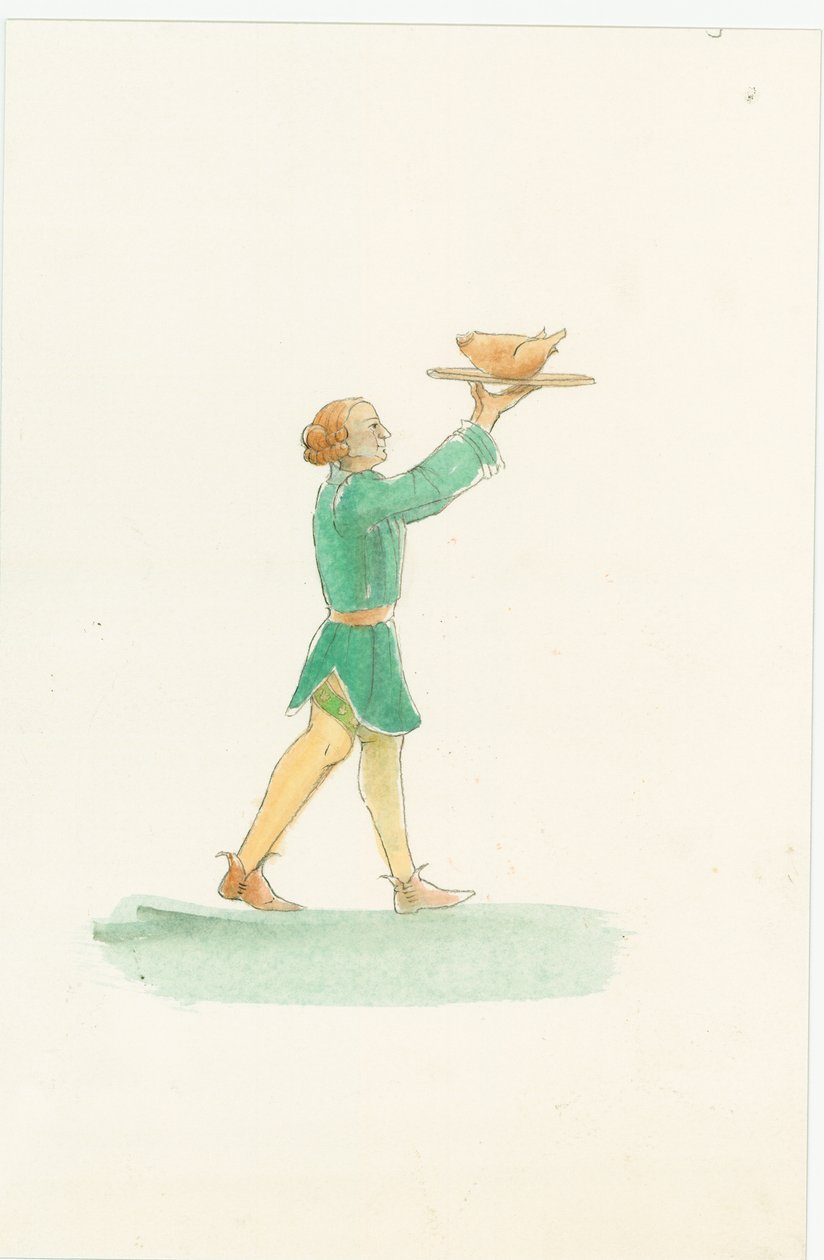 Bir tabak yemek taşıyan bir ortaçağ garsonu, 2004. by Judith Dobie