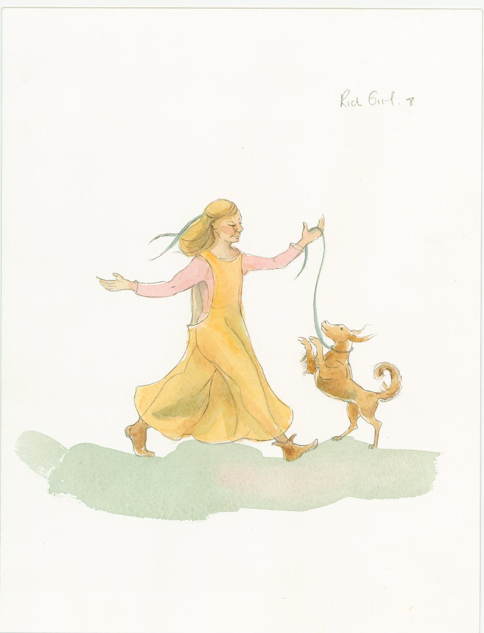 Bir köpekle oynayan bir ortaçağ kadını, 2004. by Judith Dobie