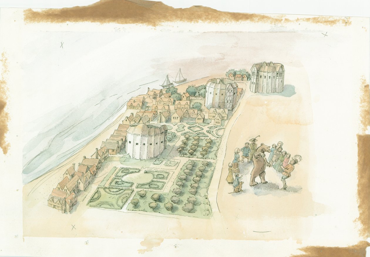 Hope Theatre, Rose Theatre ve Globe Theatre, Southwark, Londra, c1647 2016. by Judith Dobie