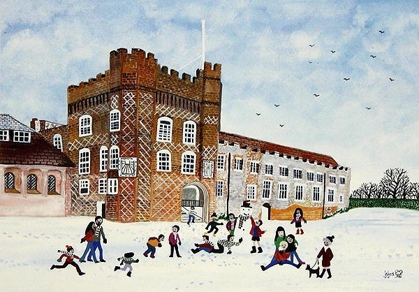 Farnham Kalesi, Surrey (kağıt üzerine suluboya) by Judy Joel