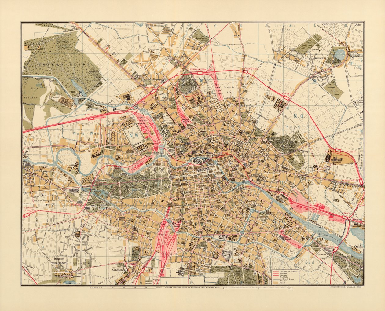 Berlin Haritası, C.L. Keller, Berlin, 1890 by Jul. Straube