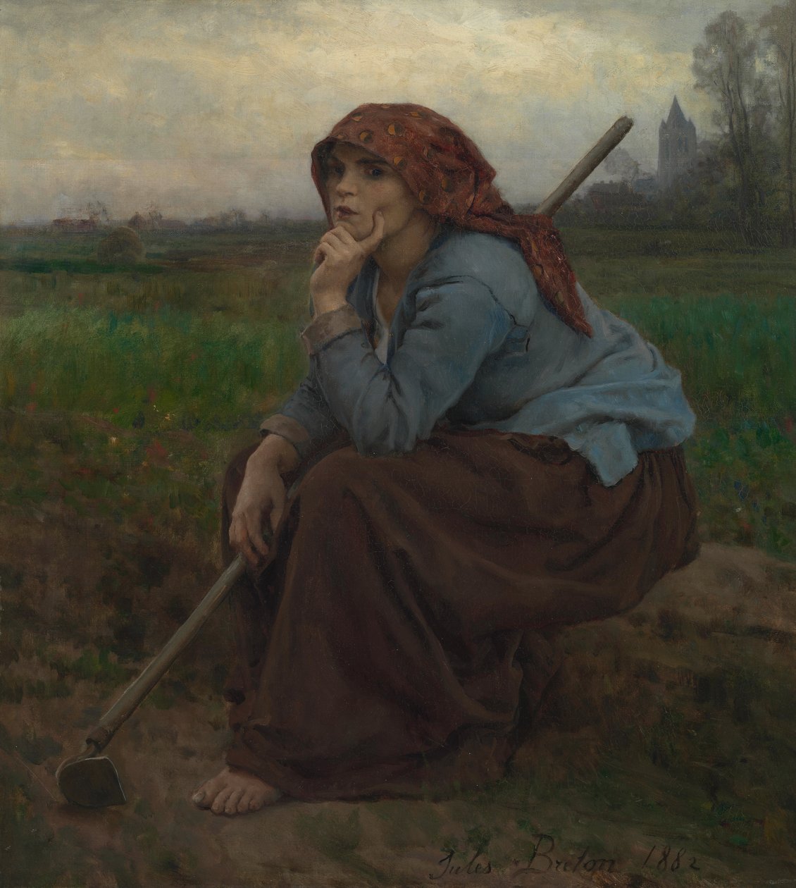 Çapalı Genç Köylü Kızı by Jules Breton