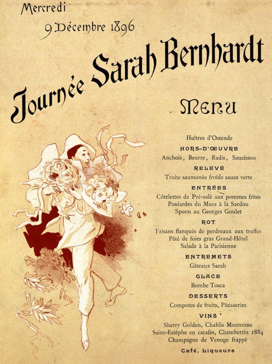 9 Aralık 1896 Çarşamba, Journee Sarah Bernhardt, Menü Kartı, 1896 (ayrıca bkz. 245010) by Jules Cheret