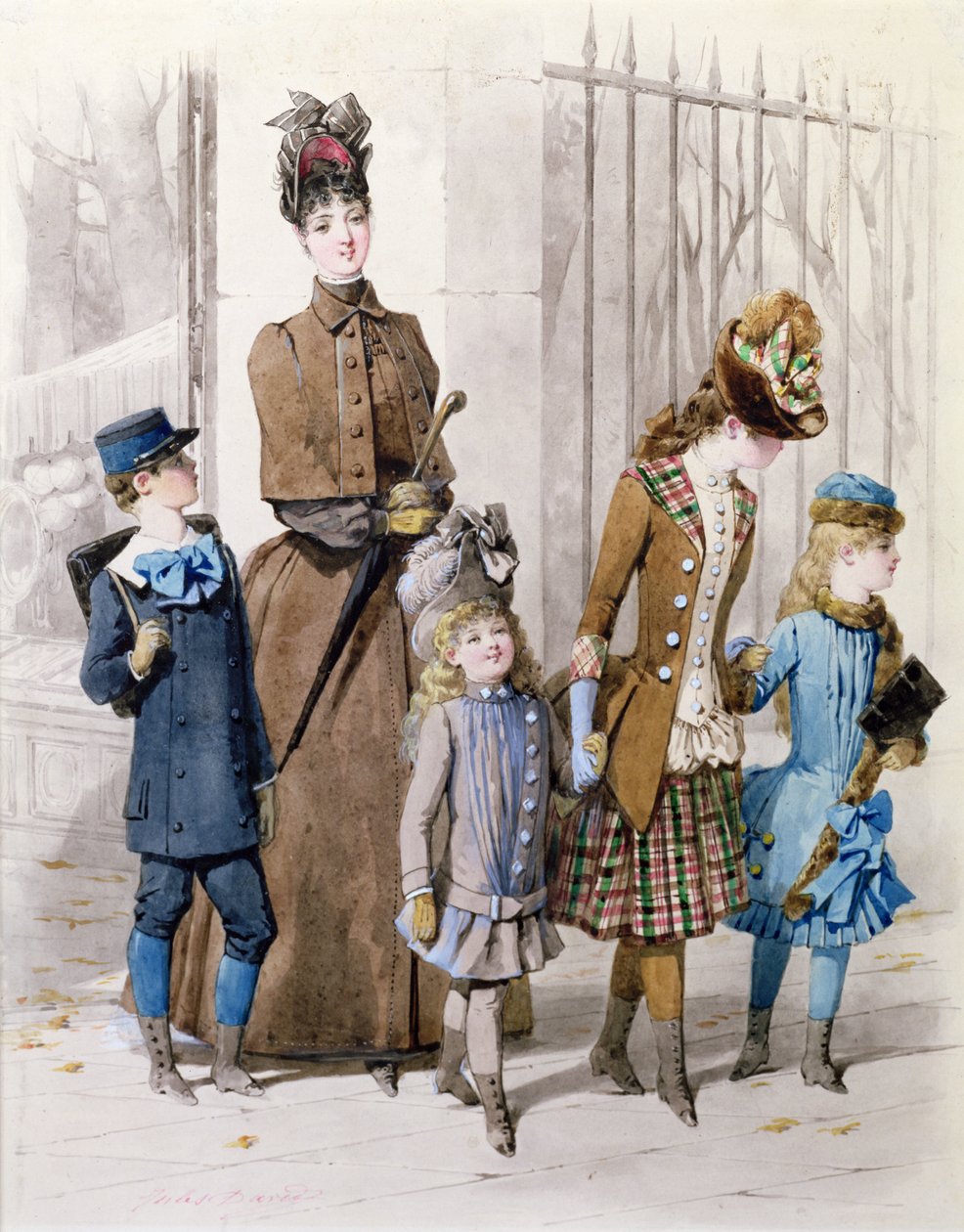 Yürüyüş elbiseli anne ve çocuklar by Jules David