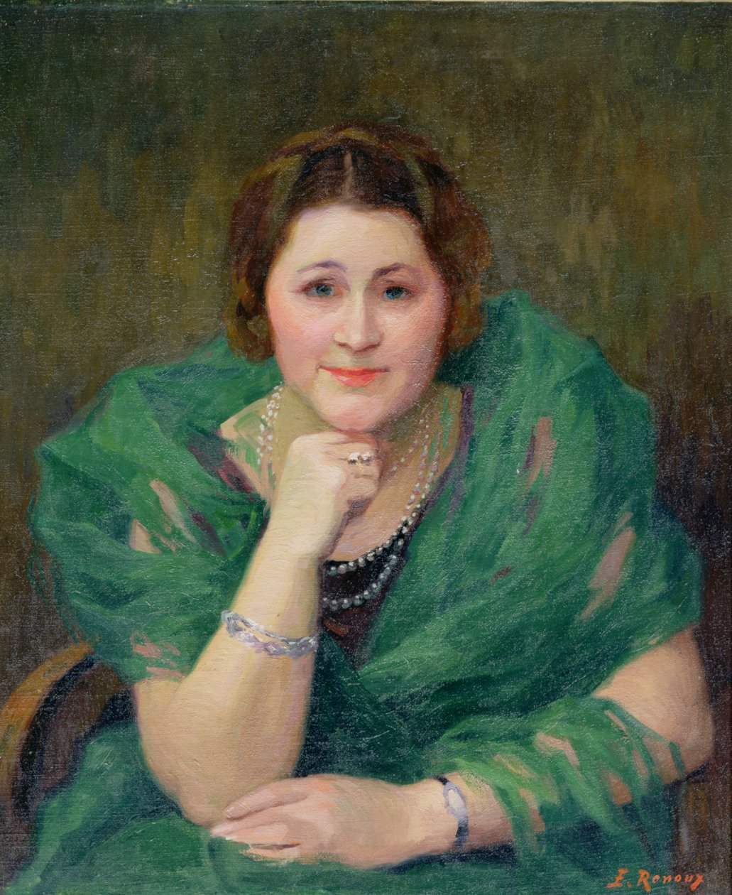 Yeşil Eşarplı Rus Kadın Portresi by Jules Ernest Renoux