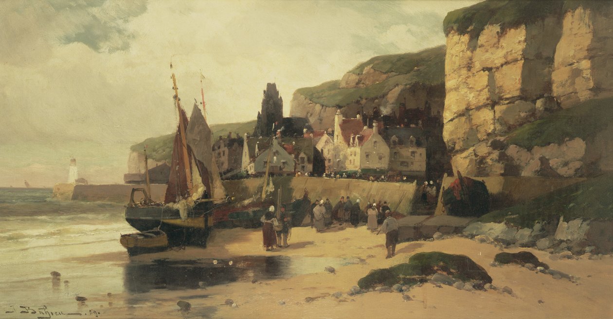 ಫಿಶಿಂಗ್ ವಿಲೇಜ್, ನಾರ್ಮಂಡಿ, 1889 ಟರ್ಕ್ by Jules G Bahieu