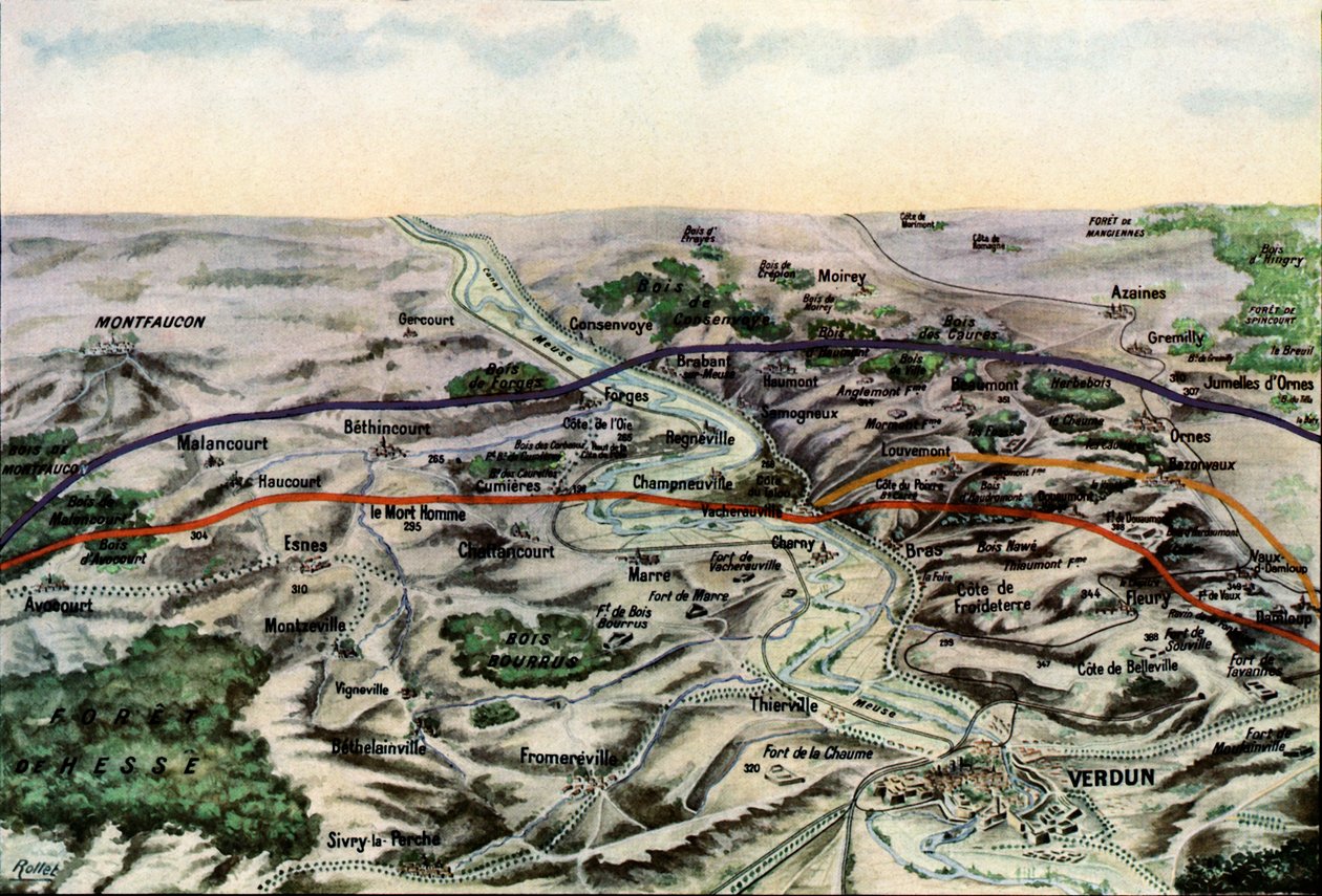Verdun savaş alanlarını gösteren bir Fransız haritasının fotoğrafı, Eylül 1916 (otokrom) by Jules Gervais Courtellemont