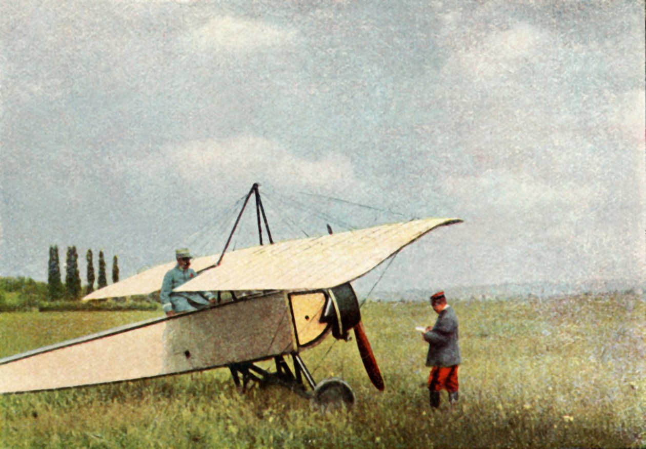 7.9 mm Hotchkiss makineli tüfekle donatılabilen Morane-Saulnier Type G uçağı, Eylül 1914 (otokrom) by Jules Gervais Courtellemont