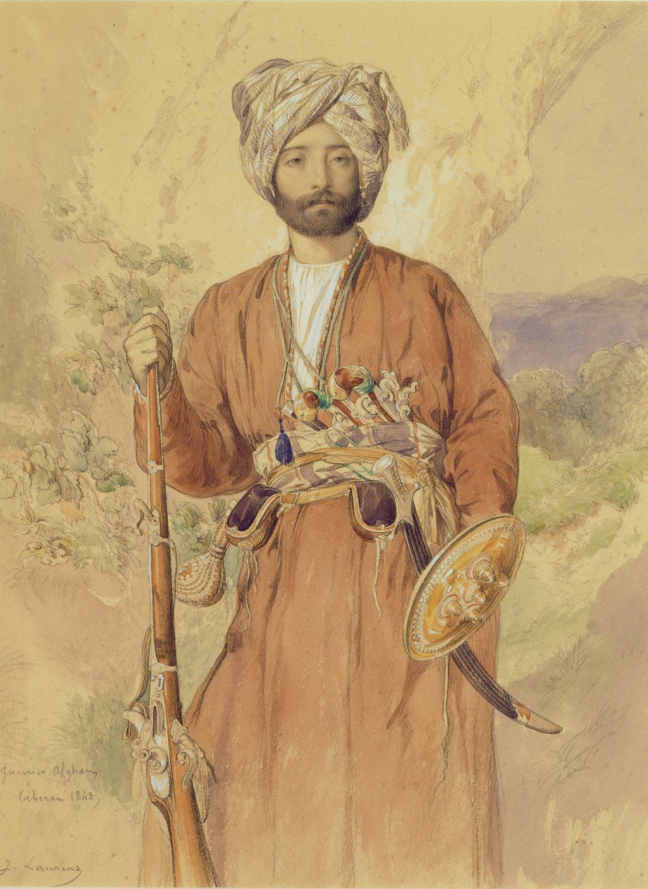 Bir Afgan Savaşçı Çalışması, Tahran, 1848 (kağıt üzerinde kalem, tuvalet ve gövde rengi) by Jules Joseph Augustin Laurens