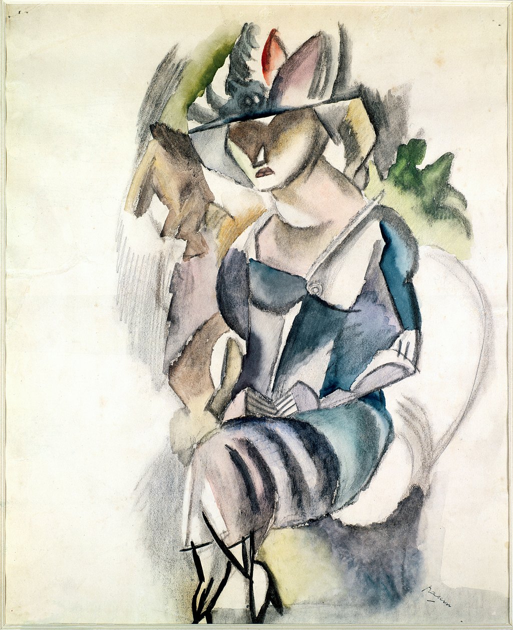 Oturan kadın, 1917 (kağıda wc ve kalem) by Jules Pascin
