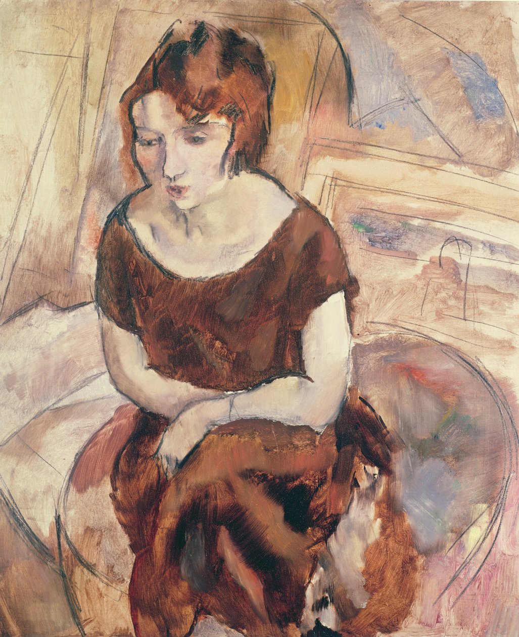 Genç Kadın, 1925 (karton üzerine yağlı boya) by Jules Pascin