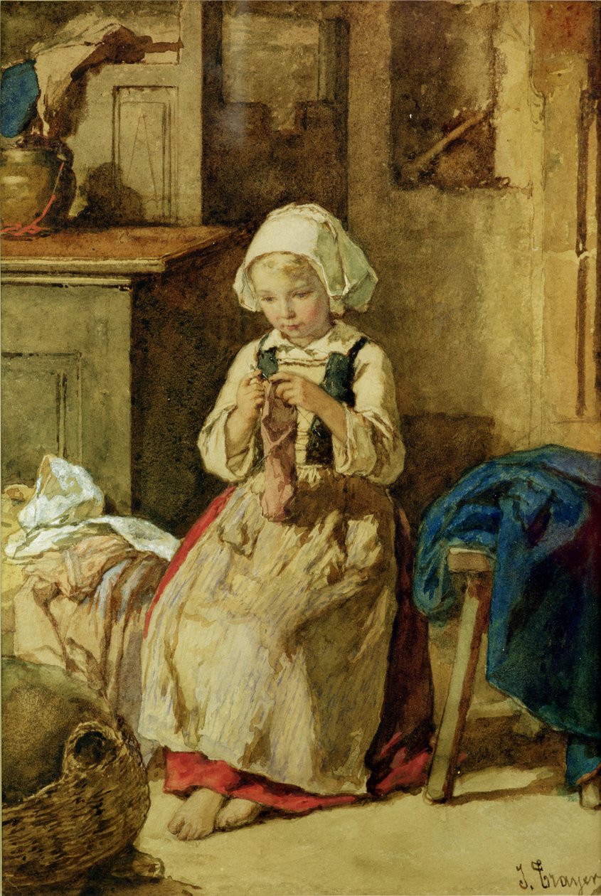 genç kız dikiş by Jules Trayer