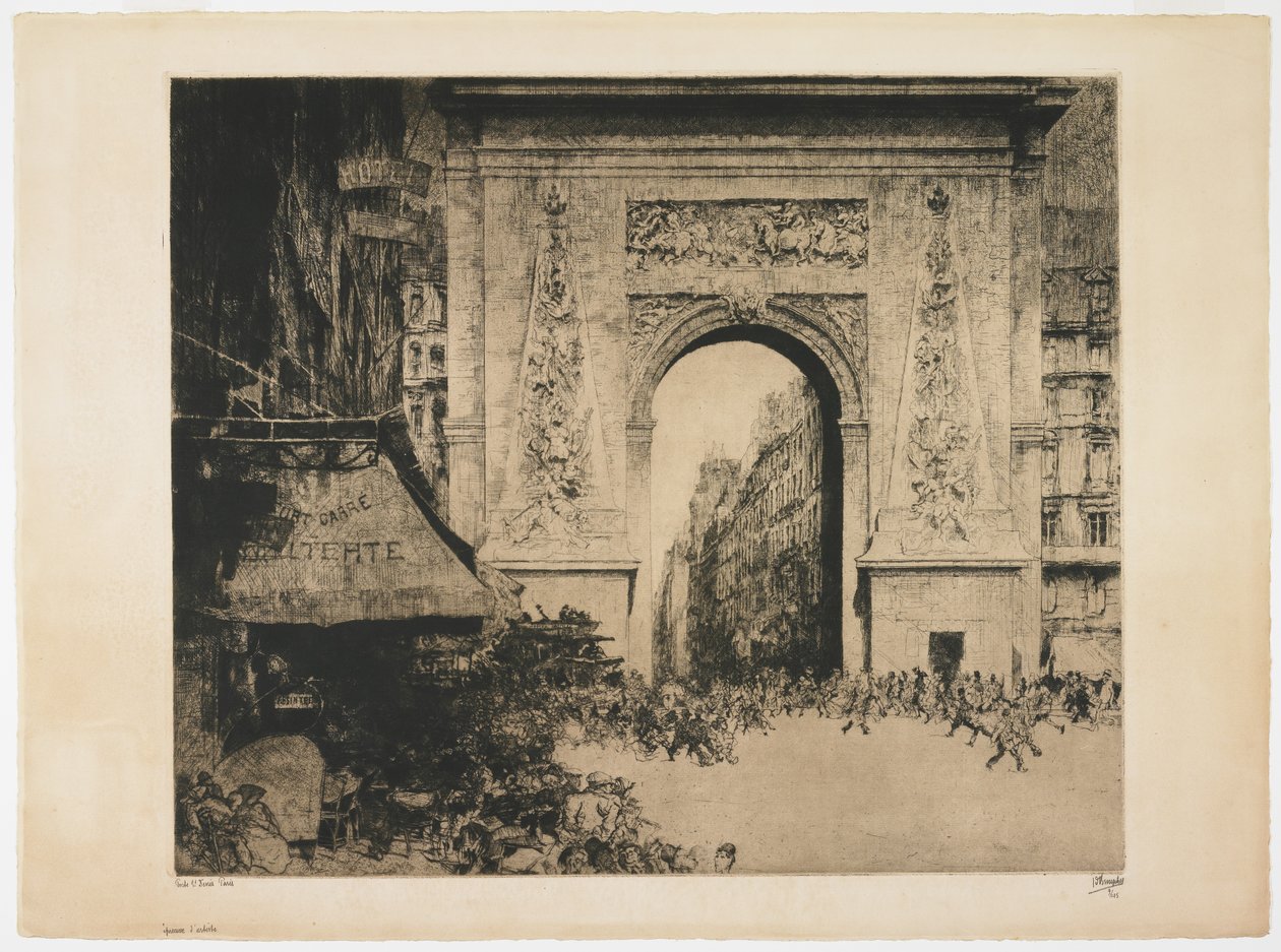 Porte Saint-Denis, Paris, 1928 (gravür, kuru nokta, aquatint ve plaka tonu) by Jules de Bruycker