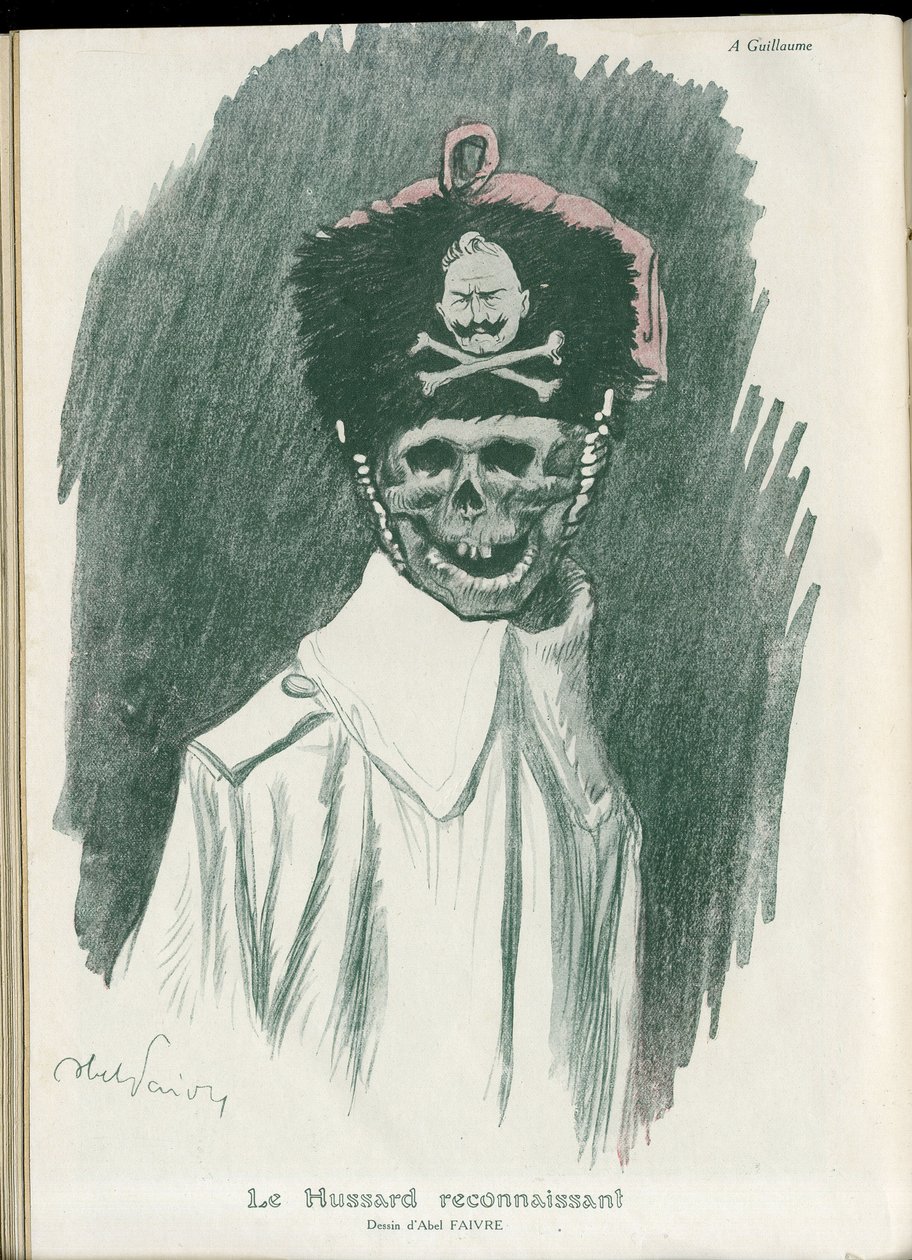 Abel Faivre (1867-1945) tarafından “” Fantasio””, 01/05/15 - Minnettar Hussard - War of 14 -18, Almanya Prusya - William II, Reaper/Comrade - Death, FacesRiantes by Jules Abel Faivre