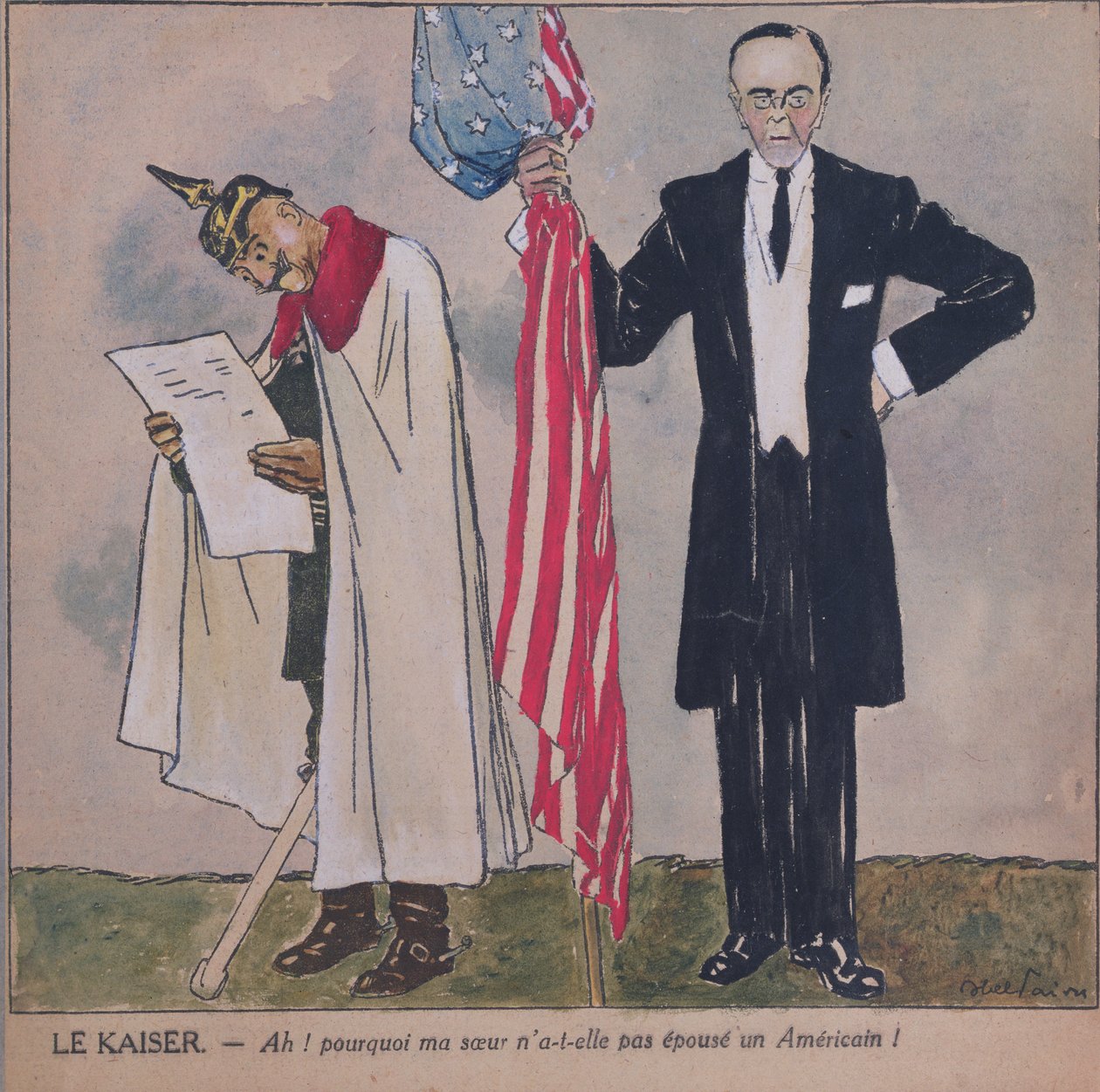 Başkan Woodrow Wilson (1856-1924) ve Kaiser Wilhelm II (1859-1941) c.1917 by Jules Abel Faivre