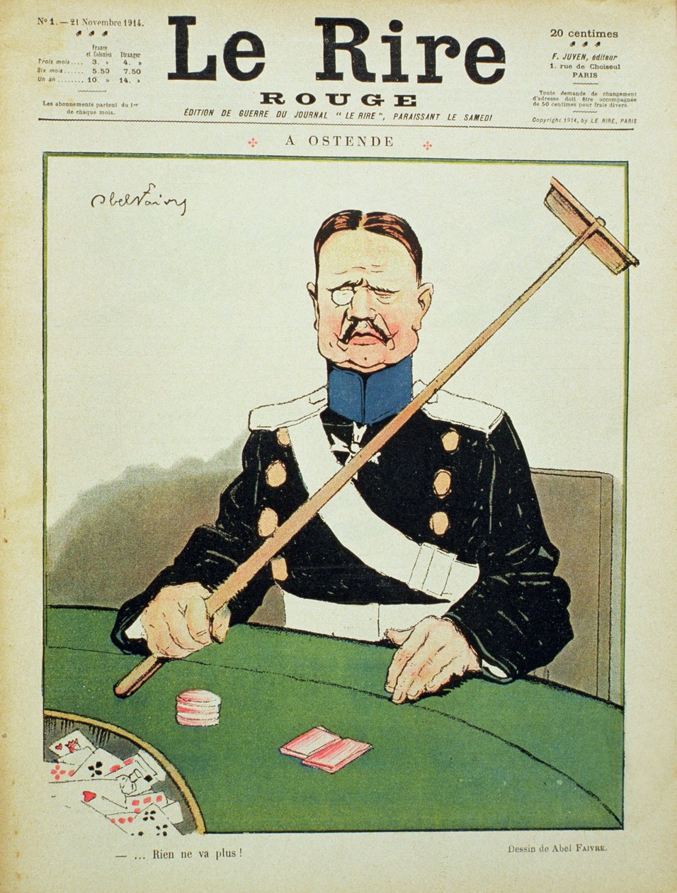 'Rien ne va plus', 'Le Rire Rouge'un ön kapağı, 21 Kasım 1915 by Jules Abel Faivre