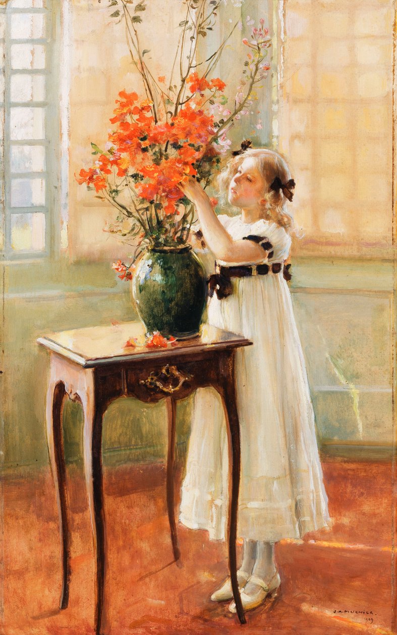 Bahar Çiçeklerini Düzenleyen Genç Bir Kız by Jules Alexis Muenier