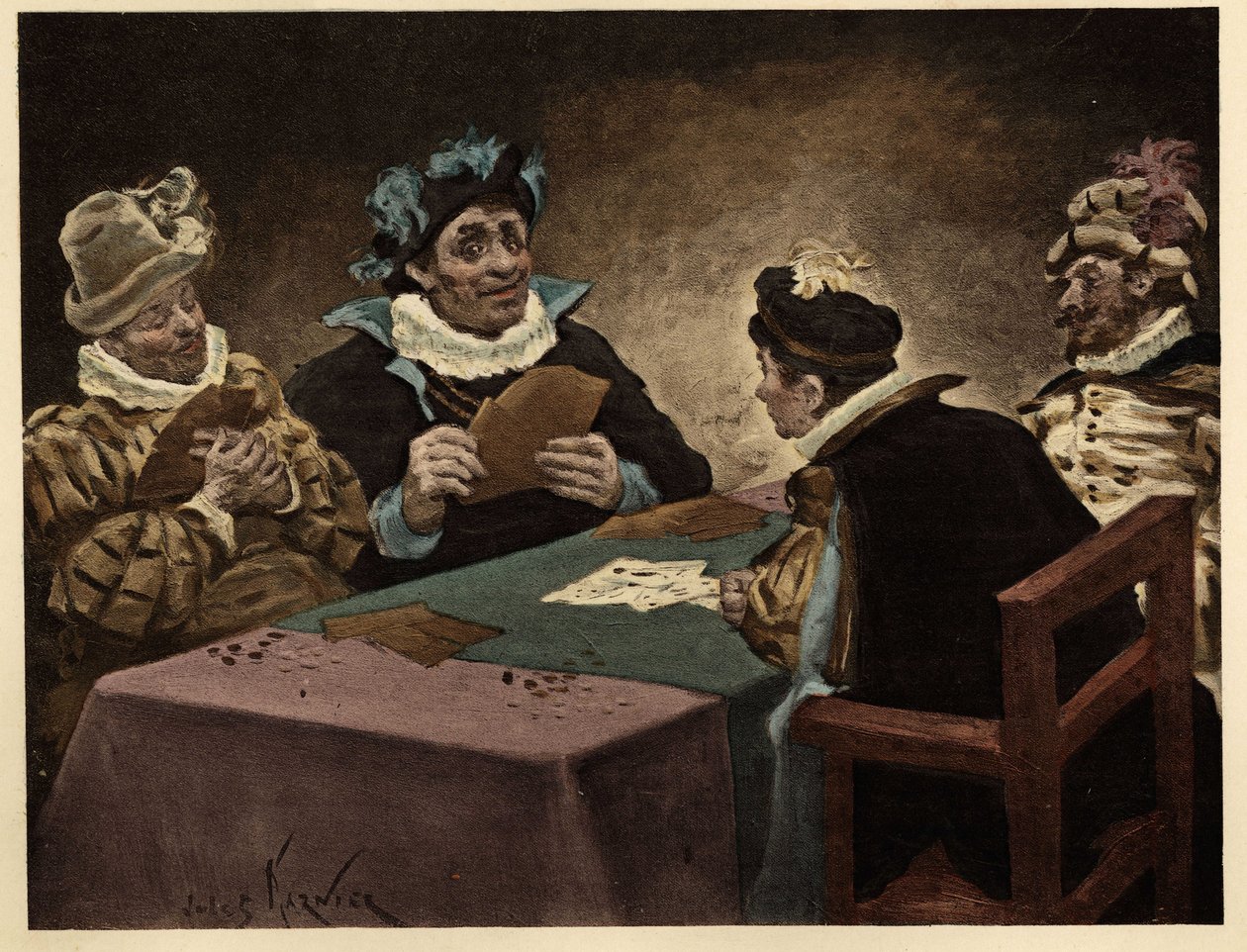 İskambil oynayan adamlar. Gargantua. Jules Garnier tarafından çizilmiştir. "Rabelais ve Jules Garnier