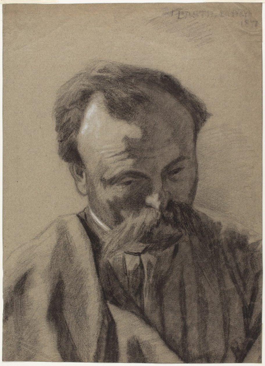 Otoportre, c.1877 (siyah tebeşir, beyaz tebeşir ile yükseltilmiş, gri kağıt üzerine) by Jules Bastien-Lepage