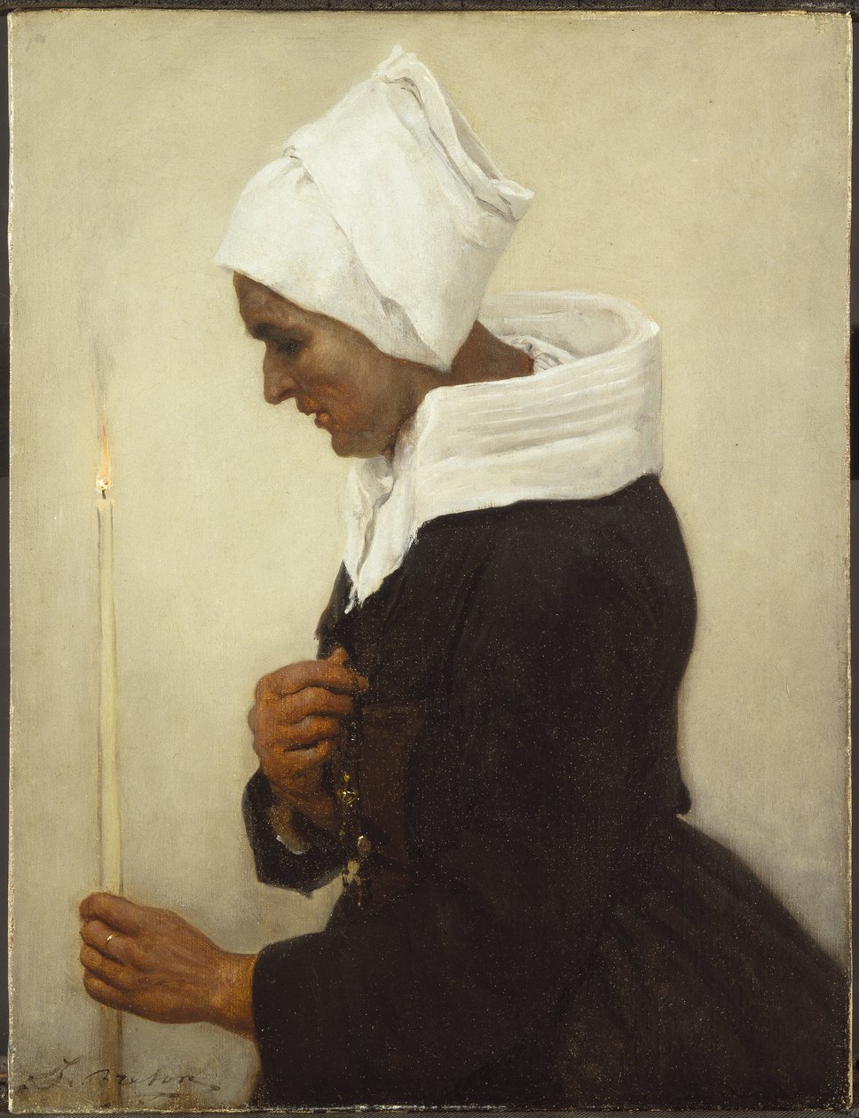 Bir Konik Tutan Breton Köylü Kadın, 1869 dolayları by Jules Breton