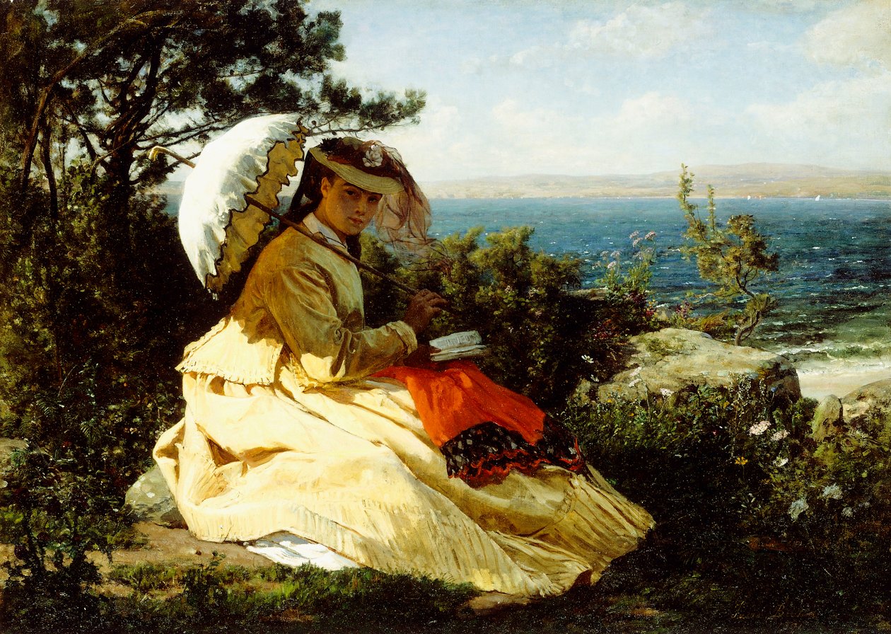 Şemsiyeli Kadın; Douarnenez Körfezi, 1871 by Jules Breton