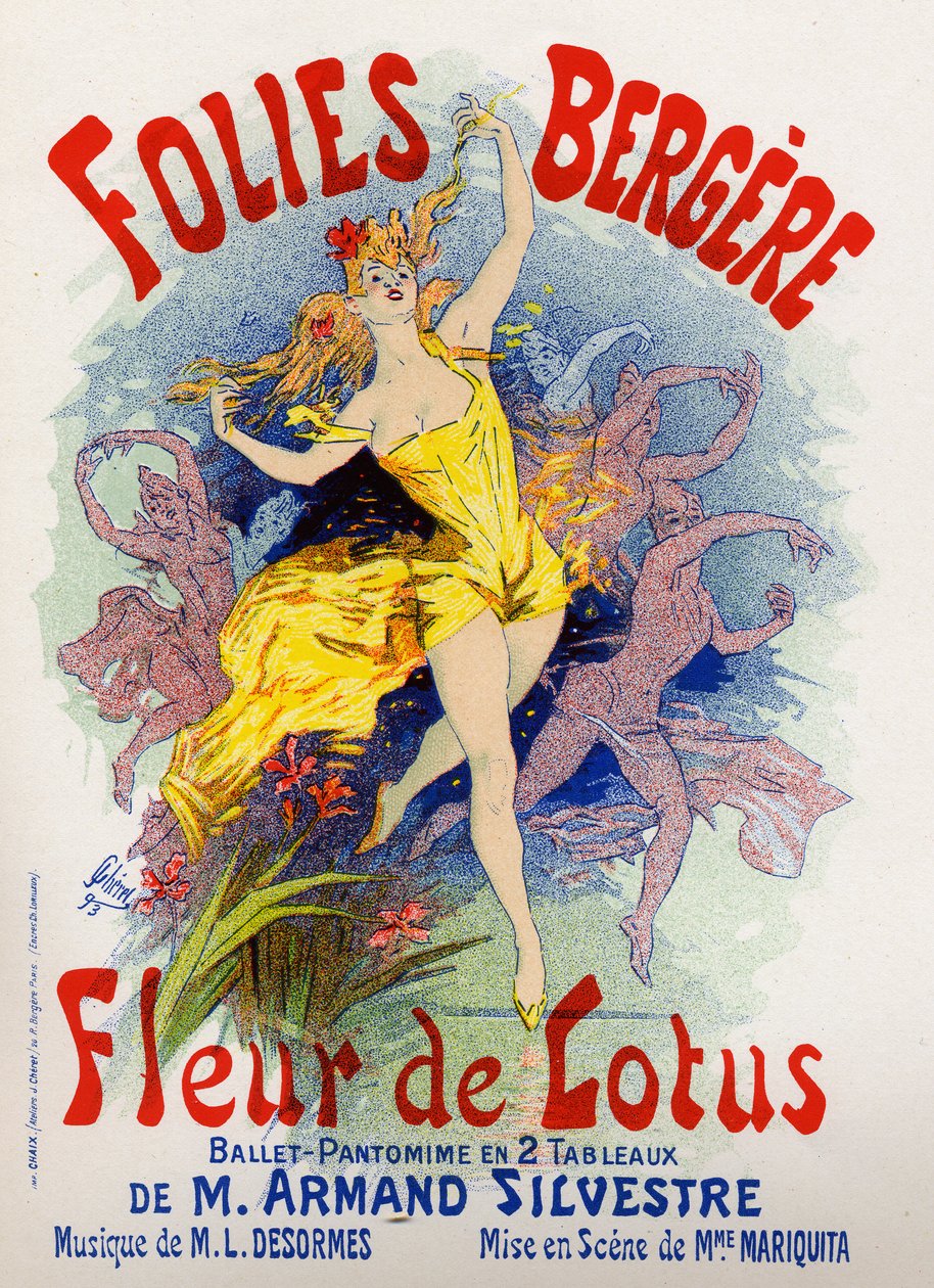 Sanat. Eğlence. Lotus çiçeği, bale, Folies Bergeres, Paris. Poster Jules Cheret, Fransa by Jules Cheret