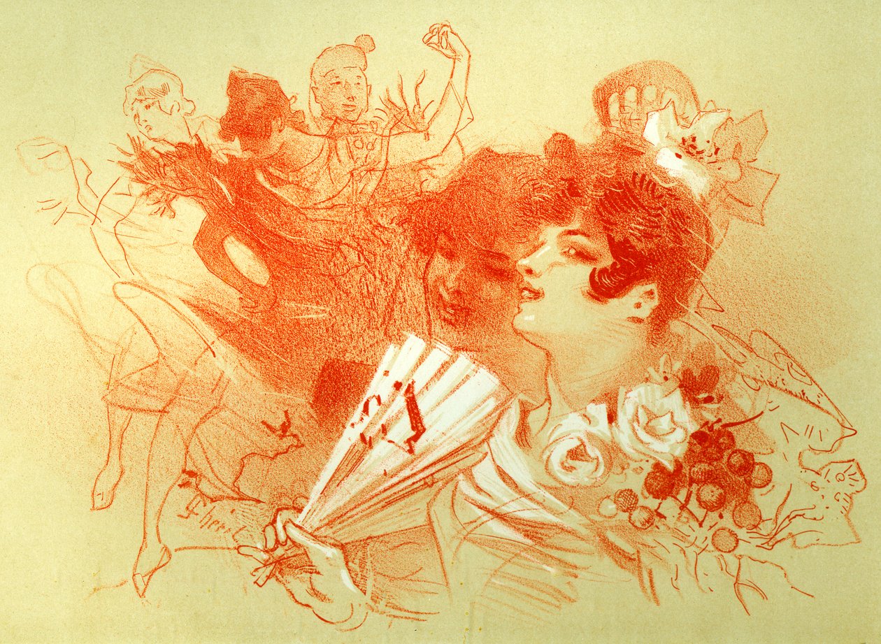 Baloda - çizim (canlı) - Jules Cheret (1836 - 1932) - genç kadınlar ve dansçılar - dans - özel koleksiyon - by Jules Cheret