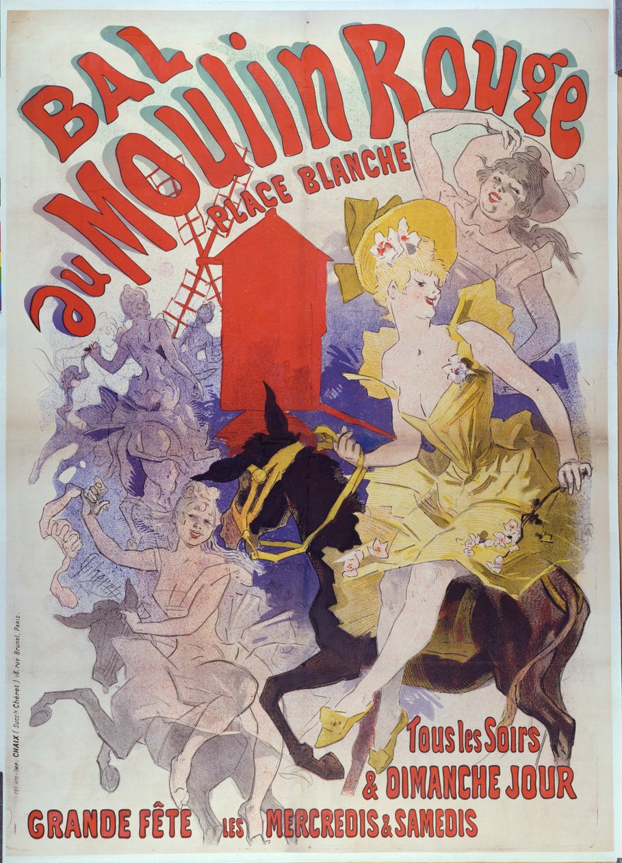 'Moulin Rouge'daki Balo, Place Blanche', 1889 (renkli litografi) by Jules Cheret