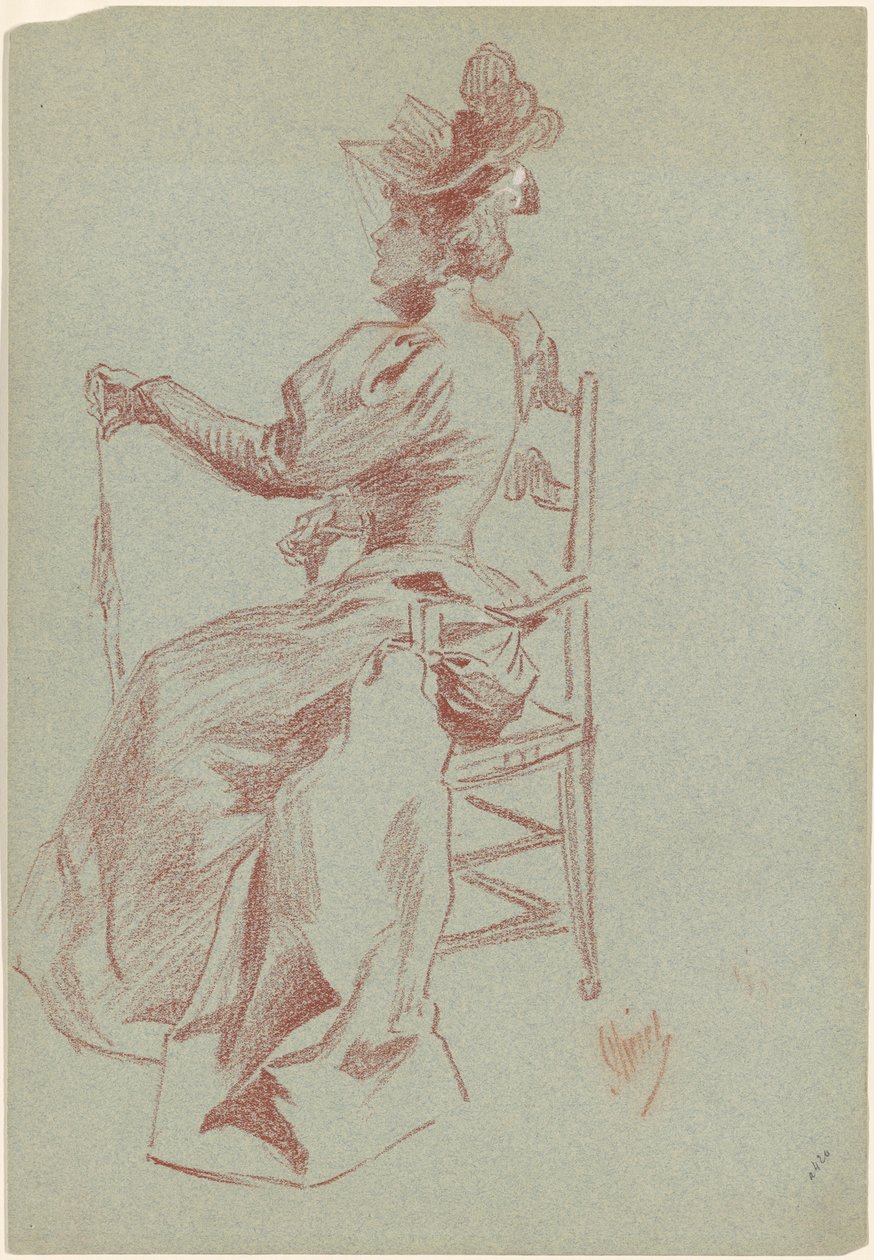 Bir sandalyede oturan zarif Bayan by Jules Cheret