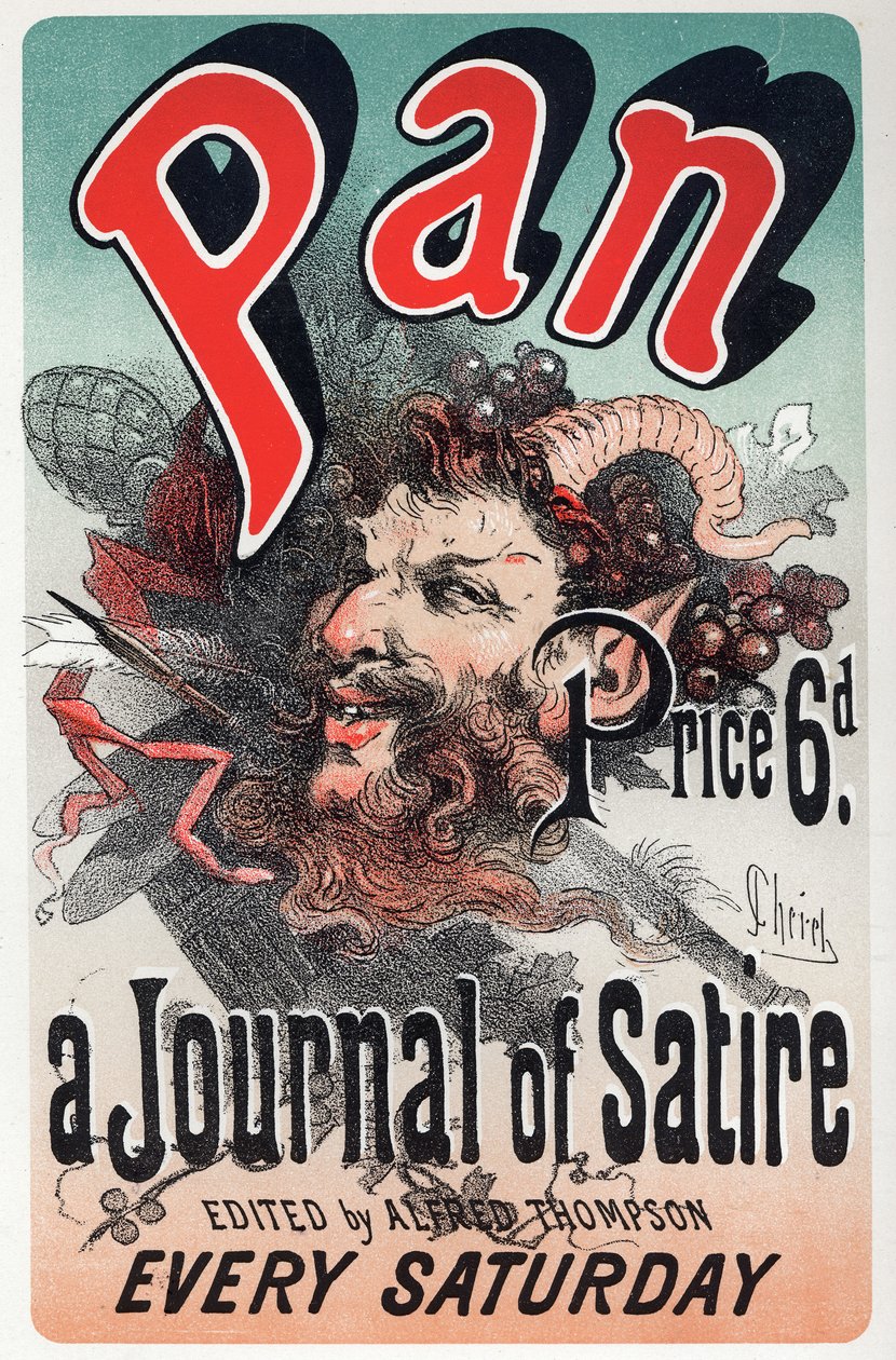 Edebiyat. Pan, hiciv gazetesi. Poster Jules Cheret, İngiltere, 1880 dolayları (poster) by Jules Cheret