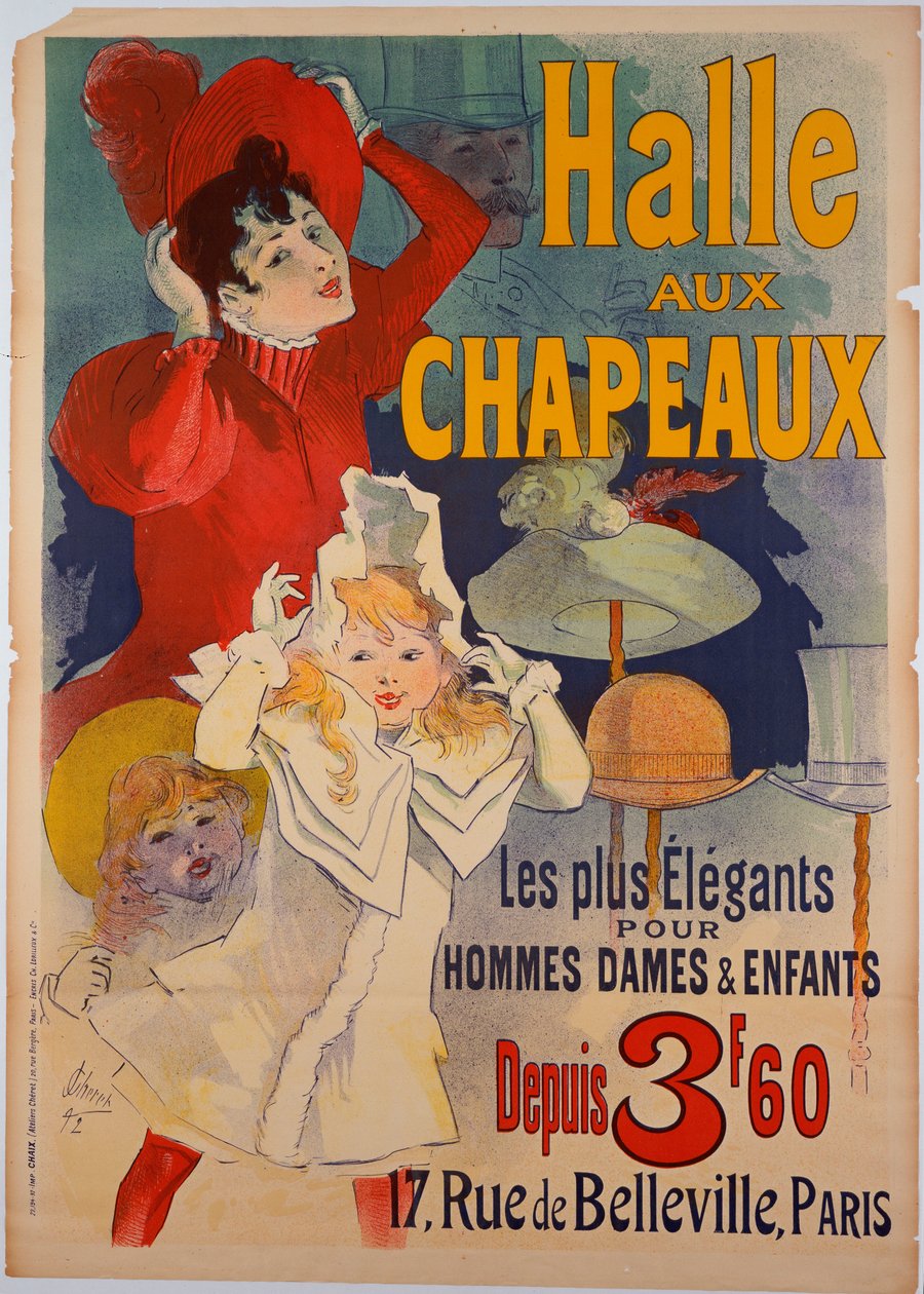 "Halle aux Chapeaux" reklam afişi, c.1892 by Jules Cheret