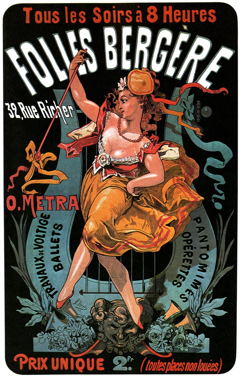 Jules Cheret (1836-1932) tarafından Folies-Bergere 1874 posteri - akrobasi çalışmaları, bale, pandomim, operetler, dans, dansçı, müzik salonu (müzik salonu), eşcinsel Paris, gece Paris - by Jules Cheret