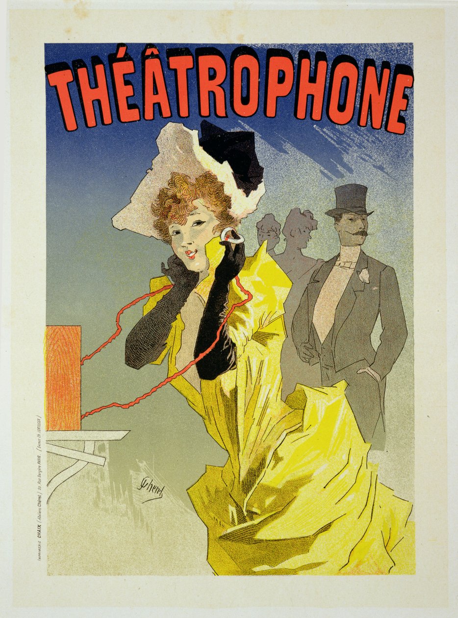 'Theatrophone' reklamını yapan bir afişin reprodüksiyonu, 1890 (bkz. 41410) by Jules Cheret