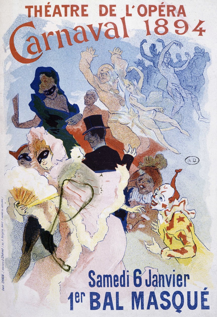 Opera Tiyatrosu: 1894 karnavalı, top maskesi - Jules Cheret tarafından poster by Jules Cheret