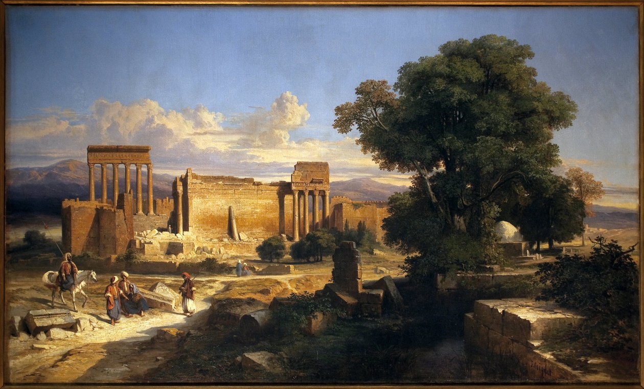 Balbeck Harabeleri (veya Baalbek, Baalbec, antik Heliopolis, günümüz Lübnan). Jules Coignet (1798-1860), Tuval Üzeri Yağlıboya Tablo by Jules Coignet