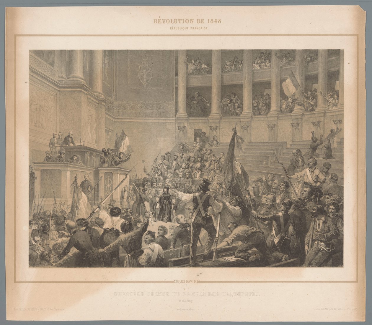 Paris isyancıları Temsilciler Meclisi toplantısını bozdu Dernière séance de la chambre des députés (nesne üzerindeki başlık) 1848 Şubat Devrimi