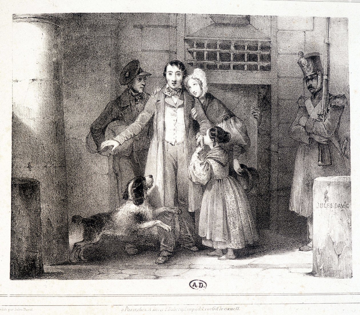 Cezaevinden çıkıp ailesine kavuşan adam, c. 1830. by Jules David