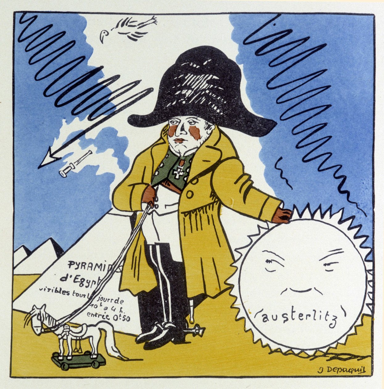 Austerlitz, Jena, Wagram: 1 Napolyon Üzerine Karikatür - Jules Depaquit tarafından “” Histoire de France” da, hasta. kendisi, ed. Jonquieres, Paris by Jules Depaquit