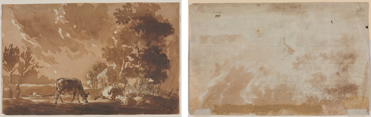 Sığırlı Peyzaj (recto) Sığır (verso) by Jules Dupré