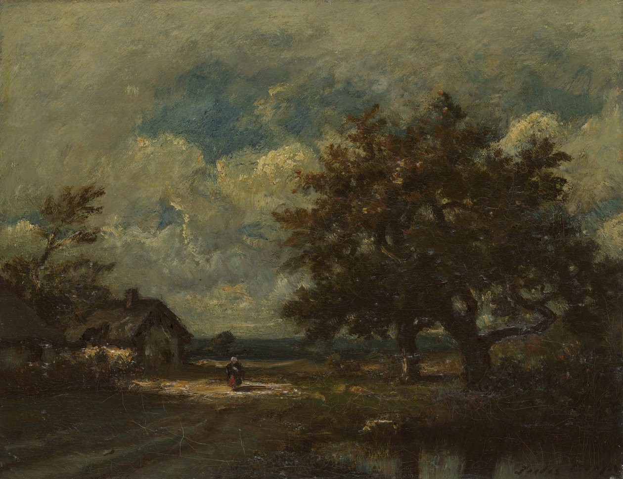 Yol Kenarındaki Kulübe, Fırtınalı Gökyüzü by Jules Dupré