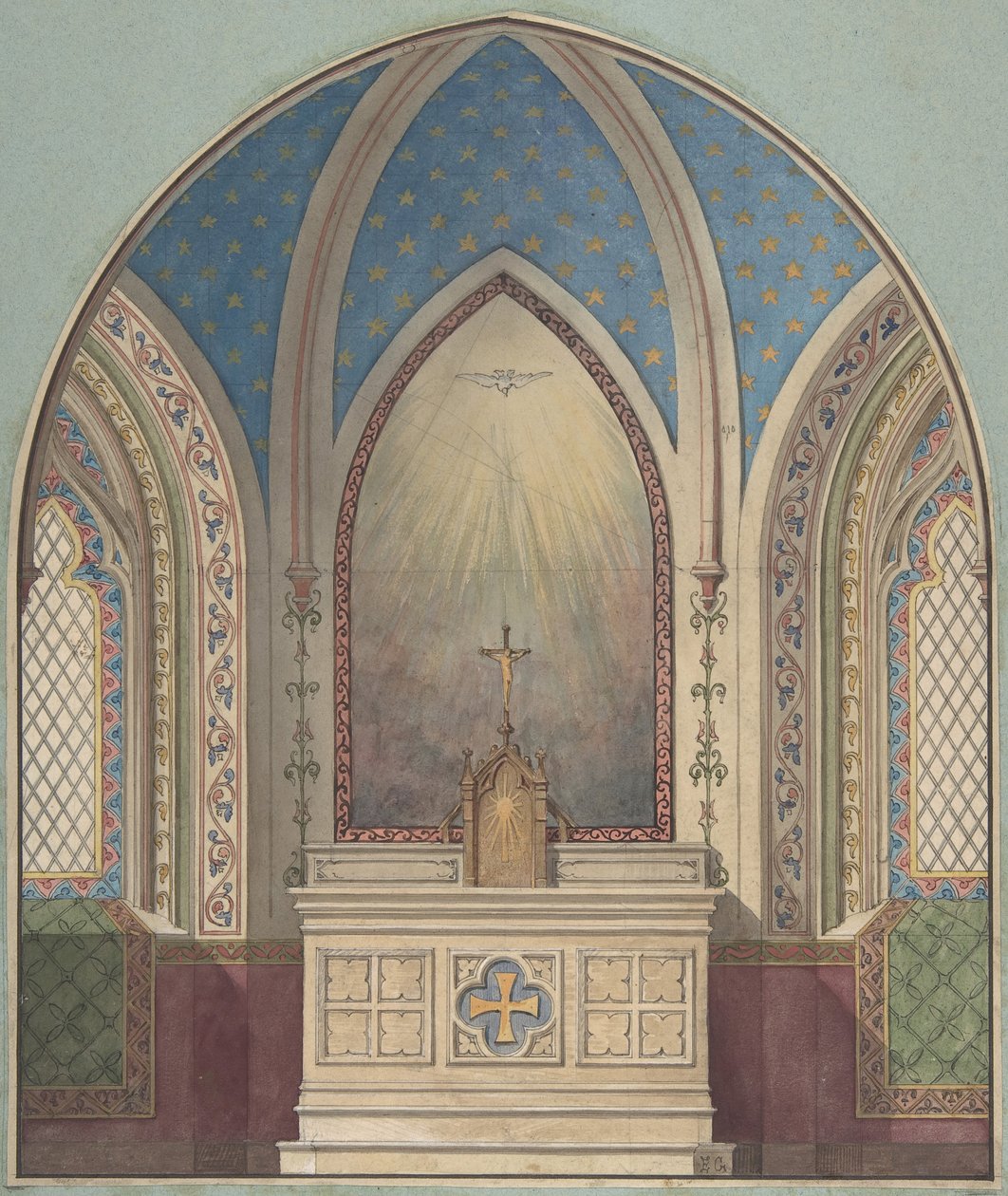 Altar için tasarım, Saint Clotilde, 19. yüzyılın ikinci yarısı. Yaratıcılar: Jules-Edmond-Charles Lachaise, Eugène-Pierre Gourdet. by Jules Edmond Charles Lachaise and Eugène Pierre Gourdet